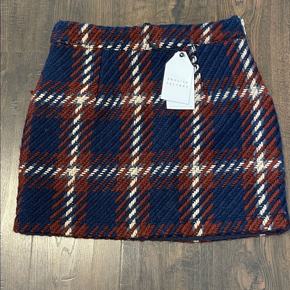 NWT English Factory Red and Blue Plaid Mini Skirt
